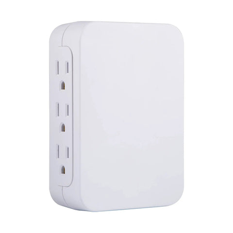 Six Outlet Surge Protector Wall Tap Extender with Side Access, 1500 Joules, 3-Prong Plugs, UL Listed, White