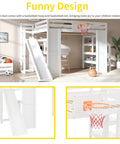 No Fuss Full Size Wooden Loft Bed With Built In Desk And Clever Storage Stairs, Equipped With A Smooth Slide And Basketball Hoop.