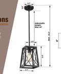 Farmhouse Pendant Light With Metal Wire Cage In Matte Black Vintage Geometric Hanging Lantern Style 1 Light Fixture dimensions