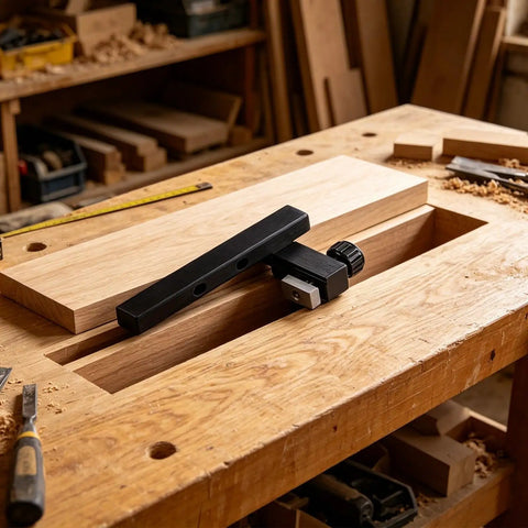 T Slot Track Positioning Stop with Hand Tightening Knob for DIY Woodworking Projects on workbench