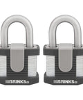 50mm Laminated Steel Padlock 2 Pack with Beefy Boron Shackle, Stainless Steel Ball Bearing Lock, Soft Touch TPE Cover, Heavy Duty