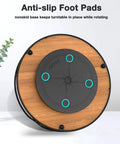 9 Inch Lazy Susan Turntable Organizer in Carbonized Black Pine Wood Finish, showing anti-slip pads and 360-degree spin feature.