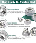 220 Pieces Nylon Insert Lock Nut Set In 304 Stainless Steel with inch thread sizes and close-up of detailed nylon inserts and threads.