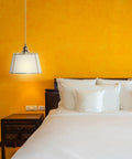 Cozy Linen Shade Pendant Light With Cream White Shade In Gold Cage, Adjustable Cord And Canopy, ETL Listed For Bedroom