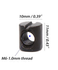 Close-up of black M6 barrel nut with 1.0mm thread and dimensions for Universal Bed And Furniture Hardware Replacement Kit With Black M6 Hex Socket Cap Screws And Barrel Nuts, 100 Piece Set DIY Friendly Quick Swap, 15mm To 75mm Lengths Includes Hex Key, Perfect For Beds, Chairs, Cribs And Tables.