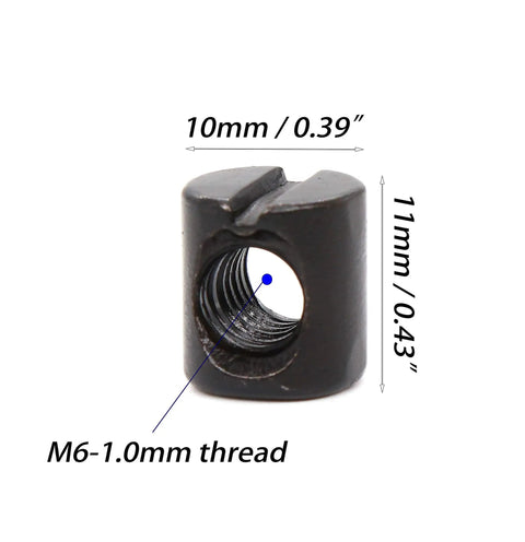 M6 x 10mm tight grip barrel nut for furniture assembly, black steel, part of Trusted M6 X 85 Millimeter Allen Head Furniture Bolt Kit.