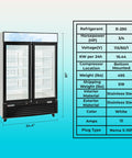 Shop Grade 49 Cubic Foot Double Glass Door Commercial Merchandiser Freezer in clean white with stainless steel interior and exterior.