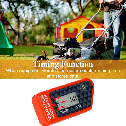 Durable Vibration Hour Meter For Small Engines Red IP68 Waterproof Tracks Run Time With Non Resettable Total Hours And Resettable Job Timer No Wire Vibration Monitoring For Heavy Duty Equipment on lawn mower