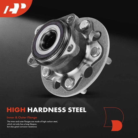 Rear Wheel Bearing And Hub Assembly 5-Lug Direct-Fit Replacement For Toyota Camry 2018-2024, RAV4 2019-2023, close-up view showing high hardness steel