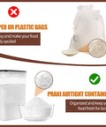 Comparison of messy bags vs Praki Airtight Food Storage Containers Set with Lids, showing organized flour storage
