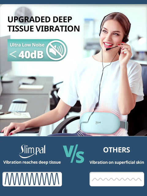 Woman using Plus Size Portable Electric Heating Pad For Period Cramps, Cordless Waist Belt Heat Therapy in office environment