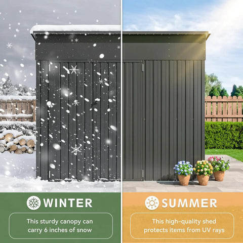 Triple Door Outdoor Storage Shed With Lockable Doors 7.5 By 4 Foot Steel Backyard Cabinet in winter and summer