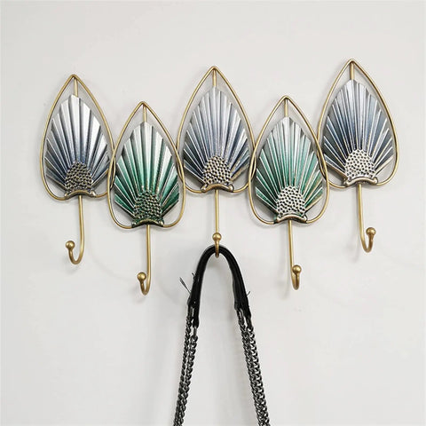 Heavy Duty Wall Mounted Coat Hooks For Door Entry Solid Iron Frame in leaf design, wall-mounted, multi-colored, stylish home decor.