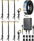 All In One Outdoor Landscape Lighting Kit With 60W Low Voltage Transformer 100 Ft Wire 6 LED Pathway and 2 Spotlights