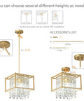 Modern Foyer Chandelier With Black Crystal And Square Metal Frame, Adjustable Height Entryway Light Fixture diagrams and parts list