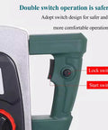 Close-up view of the double switch operation on the Premium Electric Brick Cutter With Variable Speed Dial for safer handling.