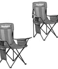 2 Pack Foldable Outdoor Camping Chairs With Built In Cooler Pouch Ultra Comfy Cushioned Seats Mesh Backrest And Cup Holder Pocket In Grey