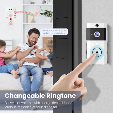 Finger pressing Wireless Wi-Fi Video Doorbell Camera With Two-Way Audio For Outdoor Front Door No-Brainer Easy Install Night Vision And Cloud Storage 2 4G Wi-Fi Video Doorbell With Chime Home Security System White