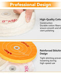 Top Shelf 3 Pack Of 8 Inch Polishing Wheels For Bench Grinders Featuring Heavy Duty 50 Ply Cotton Buffing Pads showcasing high-quality cotton and reinforced stitching.