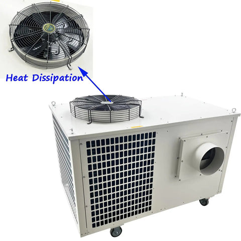 Rock Solid Industrial Air Conditioner Portable Commercial Spot Cooler 220V 61000 Btu 7200W with heat dissipation fan on top.