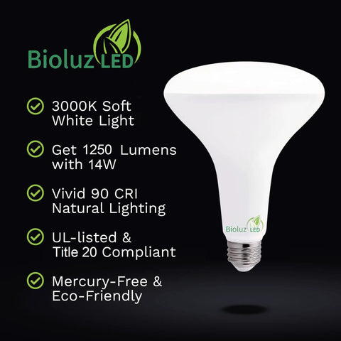 8 Pack BR40 LED Flood Light Bulbs 3000K Soft White 90 CRI Dimmable UL Listed Title 20 Compliant 1250 Lumen Indoor Outdoor Light