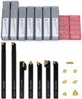 21-piece indexable lathe turning tool set with 7 holders, 14 carbide inserts and 1/2 in (12 mm) shanks (front view)