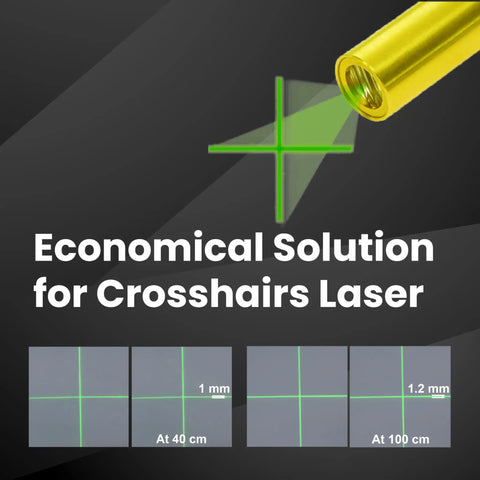 Budget Friendly Green Crosshair Laser Module 520nm With Class 1 Eye Safe Output, APC Driver, D9 X L26 mm, 7 To 10 VDC, 0 To 1 Meter Range, Green Laser Head For Precise Targeting And DIY Projects, green crosshair beam display