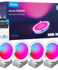 Top Shelf Smart Recessed Lighting 6 Inch Led Downlight Serving Hella Bright 1100 Lumen Glow Smooth Wifi Bluetooth Direct Control For Home Ceilings 4 Pack Easy Plug And Play, RGBWW recessed downlights in white housing.