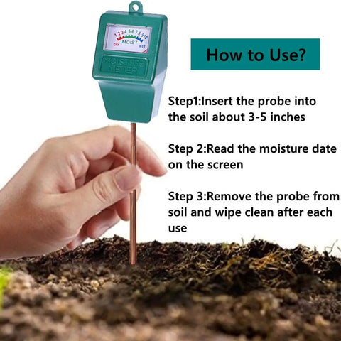 Hand holding Soil Moisture Meter For Indoor And Outdoor Plants, Hygrometer Moisture Sensor And Water Monitor in soil