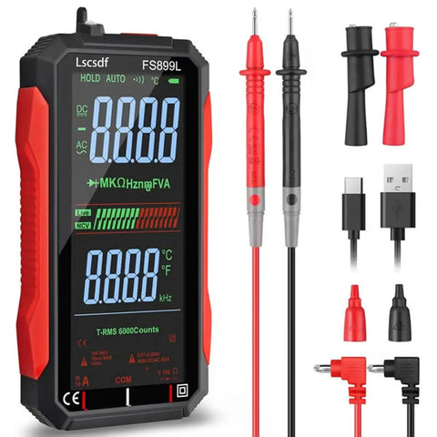 Go To 6000 Counts Digital Multimeter with Large Color Screen Backlight Auto Ranging True RMS Meter and probes