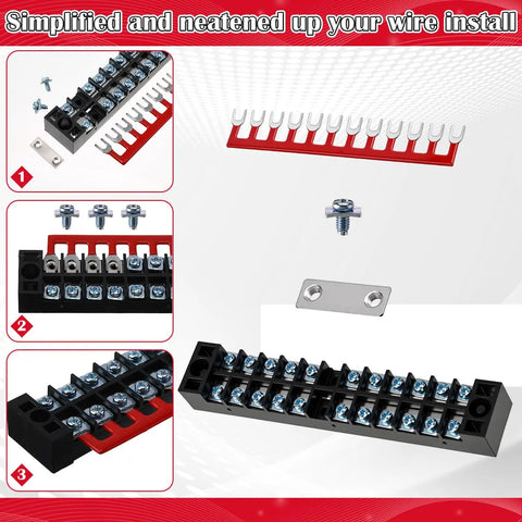 20 Pcs 10 Sets Terminal Block 12 Position Dual Row 15A 600V Screw Terminal Strip With Cover And 12 Position Pre Insulated Terminals