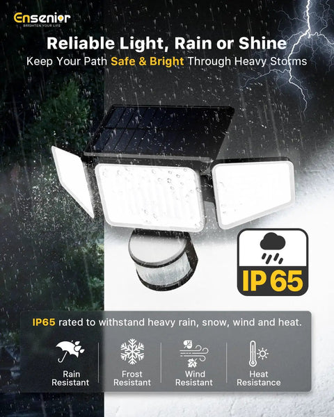 Weatherproof Solar Motion Sensor Flood Lights With Three Adjustable Heads And Smart Remote Control For Yard Security Featuring Four Game Changing Modes And No Sweat Setup Top Shelf Two Pack