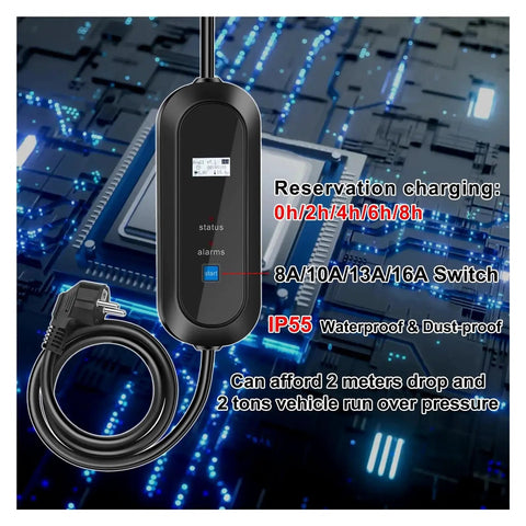 Beefy Rugged Level 2 EV Charger 220V 230V 16A 3.5kW Portable with Type 2 Cable Schuko Plug Waterproof Fire Resistant