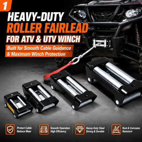 4 Roller Fairlead For UTV ATV Winch With Steel Cable Guide Heavy Duty 2000Lb To 12000Lb Capacity Fits Ford Bronco Raptor 2022 To 2026 mounted on UTV winch