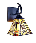 Mission Tiffany Style 1 Light Wall Sconce in blackish bronze with multicolor glass, E26 60W max, 6 inch wide, hardwired accent light