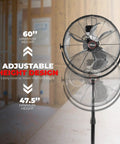 20 Inch High Velocity Shop Fan With Telescoping Height, 3 Speed Control, Adjustable Tilt, Heavy Duty Standing Floor Fan For Garage