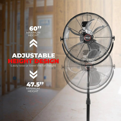 20 Inch High Velocity Shop Fan With Telescoping Height, 3 Speed Control, Adjustable Tilt, Heavy Duty Standing Floor Fan For Garage