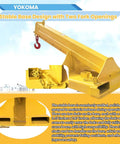 Heavy Duty Forklift Jib Boom Crane With Fully Adjustable Telescopic Arm And Pivoting Chain Hoist Hook showing stable base design and fork openings.