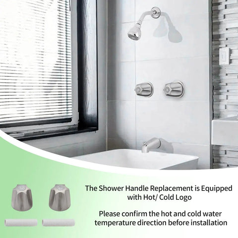 Bathroom with bathtub shower handle replacement kit for Pfister Verve Contessa Windsor faucets, brushed nickel finish.