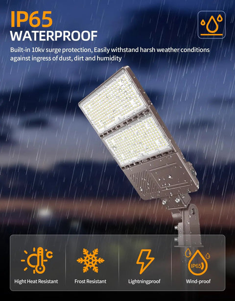 Rugged 240W 200W 150W Adjustable LED Parking Lot Light With 5000K Output UL DLC Listed Photocell IP65 Slip Fitter under rain