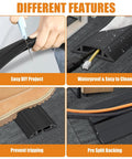 Heavy Duty PVC Floor Cord Cover for wires and cables, easy unroll floor cable management ramp, black, different features displayed