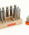 Sturdy Steel Dapping Doming Block Pro Grade 18 Punch Set with wooden stand and metal block for jewelry making and metal forming