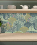 Kitchen backsplash with Green Floral Peel And Stick Wallpaper Vinyl Roll 17.7 Inch By 393.7 Inch Vintage Botanical Contact Paper.