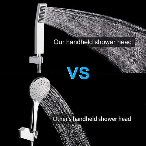 Comparison of all metal rain shower head and handheld spray combo with high pressure square head 78 inch hose dual chrome heads