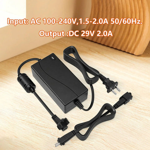 29V 2A Recliner Power Adapter For Sofa Lift Chair And Desk, 2 Pin, 100-240V Wide Input, shown with plug and cable