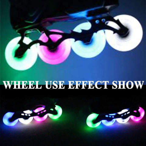 LED Light Up Inline Skate Wheels 70mm 90A Pink 8 Pack Replacement Wheels For Indoor Outdoor Roller Skates glowing in use