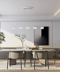 5 Light LED Pendant Chandelier for Kitchen Island, Dimmable Modern Fixture in Brushed Nickel with Chrome Finish above dining table