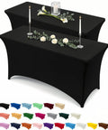 Spandex Tablecloth 2 Pack Black 6Ft Stretch, Tight Fit, Washable and Wrinkle-Resistant Rectangular Patio Table Cover for Events