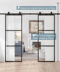 48 By 84 Inch Metal And Glass Sliding Double Barn Door With Hardware Kit Soft Close Included Rust Resistant Powder Coated Frame