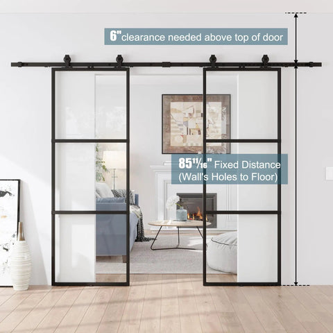 48 By 84 Inch Metal And Glass Sliding Double Barn Door With Hardware Kit Soft Close Included Rust Resistant Powder Coated Frame